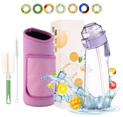 Air Scent Flavoured Water Bottle With 7 Flavour pod | BPA-Free, Scented, 0 Sugar & 0 Calorie | Ideal Sports Bottle for Fitness, Outdoor & Gym | Fruit Fragrance Starter Set (PURPLE)