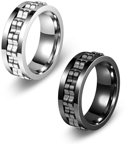 ZexJpr Anti Stress Ring, 2 Fidget Set in Edelstahl Und Silber, Drehbare Angst Ringe Für Erwachsene, Fashion Accessoire Geschenkidee, Geeignet Als Feiertagsgeschenk, Kreatives Geschenk