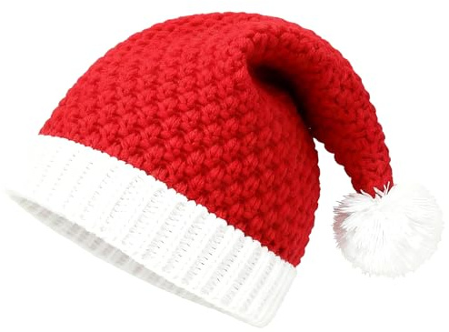 HUKUMA Weihnachtsmütze Strick, Gestrickte Nikolausmütze, Weihnachtsmütze Erwachsene, Nikolaus Mütze Rot & Grün, Strick Plüsch Weihnachten Rand, für Festliche Partys im Weihnachtsfeier