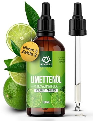 NORDHOLZ® Limettenöl 100ml [100% naturrein] Frisch & spritzig – Ätherische Öle in Pharmaqualität aus schonender Kaltpressung – Vegan, Laborgeprüft – Für Sauna, Diffusor & Aromatherapie