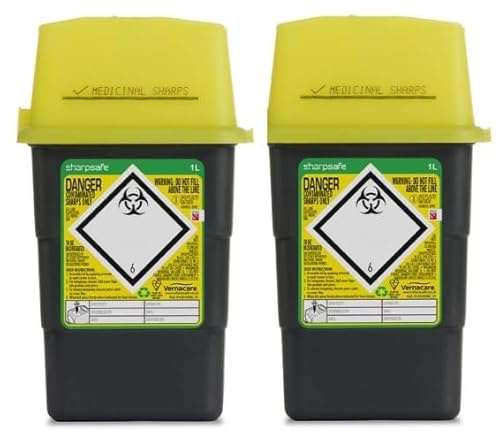 Sharps Bin 1L Grey Eco freindly - Yellow Lid - Clinical Waste Disposal - 2 Pack