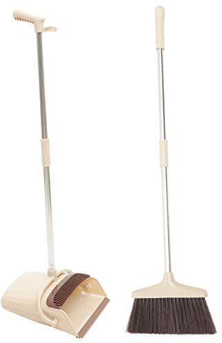 Baluue Home Broom Kit Stainless Steel Dustpan Broom with Soft Bristles Capacity Dustpan for Indoor Floor Cleaning Convenient Hanging Design Space-saving Compact Household Tool