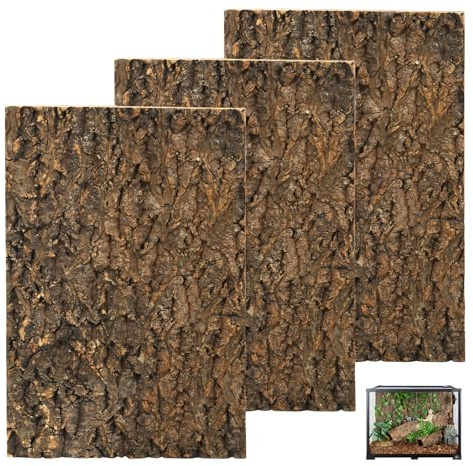 GOMETY 3 Stück Korkrinde Rückwand für Terrarium 30x20cm, Natürliche Baumrindenoptik, Terrarium Rückwand Deko, Kletterfläche für Reptilien wie Gecko, Bartagame, Schildkröte und Schlange