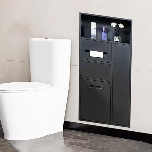 Vibeo Wandnische Dusche Toilettenpapierhalter aus Edelstahl, Unterputz-Wandnischenregale mit Spender, Wasserfester Wandnischeneinsatz für Die Badezimmerrenovierung(Black)