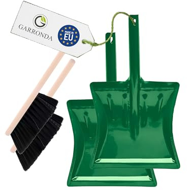 Garronda Kehrschaufel Set 2 Stück mit komplett aus Metall gefertigter Schaufel und Handfeger aus Holz und Synthetik Kehrbesen für Haushalt GD-0172 (Schwarz + Grün)
