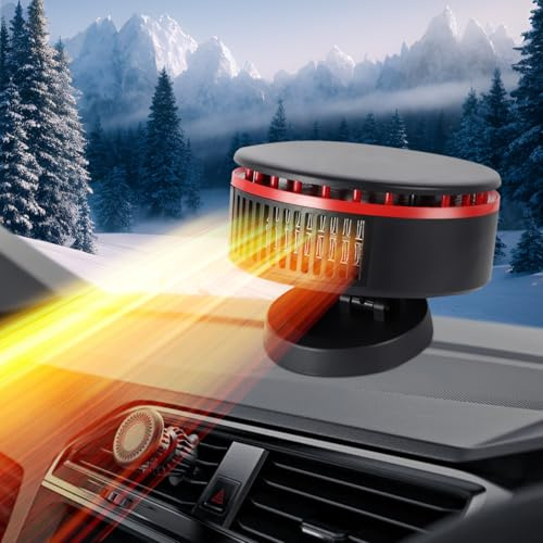 12V Car Heater,Portable Heater for Car,Car Heater Defroster Windshield Defogger Automobile Windscreen Heater Plug in Cigarette Lighter 360 Degree Rotary for 12V Car (Red&Black)