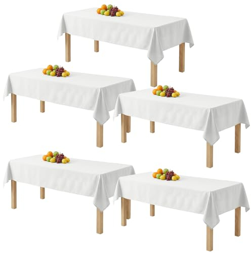 5 Stück Weiß Biertisch Tischdecke, 250x100cm Universal Polyester Tischdecke für 50cm u.70cm Biertische, Waschbar Verdicktes Polyester, Rechteckige Tischdecken für Geburtstag Party Hochzeit Picknick