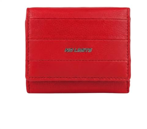 No Limits Portafoglio Donna In Vera Pelle, Compatto, PROTEZIONE RFID, Porta Carte di Credito e Monete, Design Trifold, Con Scatola, Rosso