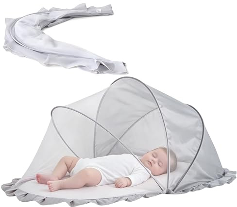 SilverChry Zanzariera Pop Up 125 × 65 × 60 cm, Semi Ombreggiante, Pieghevole e Portatile, Zanzariera per Culla Neonato, Zanzariera Traspirante per Bambini, Adatta per Letti e Viaggi (Grigio)