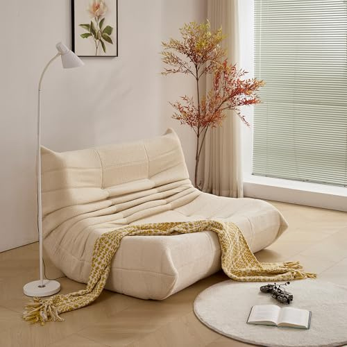 Modernes 2-Sitzer Sitzsack Sofa im Togo-Stil, Ergonomisches Bodensofa Sitzsack Sofa für 2 Personen, Bequeme Boneless Couch & Cloud Sofa für Wohnzimmer, Ohne Montage, Beige