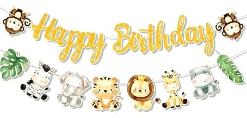 Partybanner, Wildtier Geburtstag Dekoration Mit Hängender Wimpelkette | geburtstag banner Jungle Tier Girlande Set Safari Party Deko Geburtstag Wand Fotohintergrund geburtstagsdeko bunt Bunte.