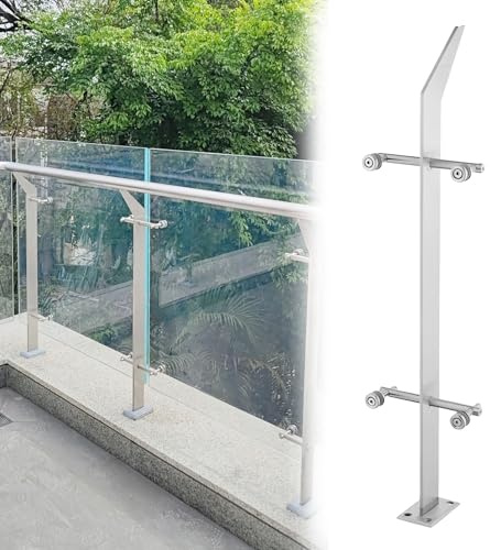 MSHGSKU Montante per ringhiera in Vetro, Sistema di balaustra con Fessura Interna e Morsetto, corrimano per Scale in Acciaio Inox per Balcone, terrazzo, Patio, Piscina, Altezza 85 cm
