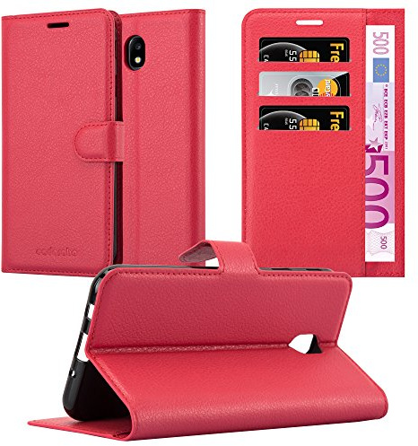 Cadorabo Hülle kompatibel mit Samsung Galaxy J7 2017 Handyhülle aus Kunst Leder Flip Klappbare Stoßfeste Magnetische [Standfunktion] [Kartenfächern] Cover Hülle für Galaxy J7 2017 Tasche in Rot