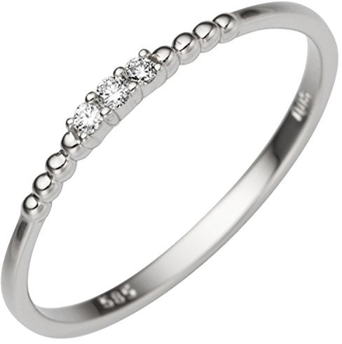 Jobo Damen-Ring schmal aus 14 Karat 585 Weißgold mit 3 Diamanten Größe 60