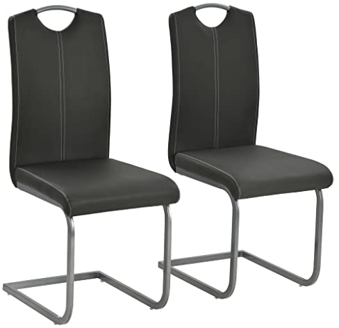 vidaXL Freischwinger 2 STK., Schwingstuhl Esszimmerstuhl Stahlrahmen, Stuhl für Esszimmer Küche, Essstuhl Küchenstuhl, Modern, Grau Kunstleder