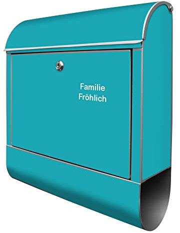 banjado® Design Briefkasten personalisiert Türkis 38,5x46,5x13cm & 2 Schlüssel - Briefkasten Stahl Silber Zeitungsfach pulverbeschichtet - Postkasten A4 Einwurf inkl. Montagematerial