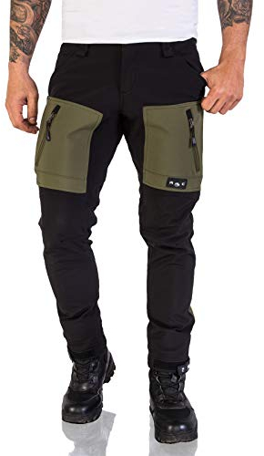 Rock Creek Herren Softshell Hose Cargohose Outdoorhose Wanderhose Herrenhose Wasserdicht Skihose Arbeitshose Winter Hose H-196 Schwarz-DGrün S