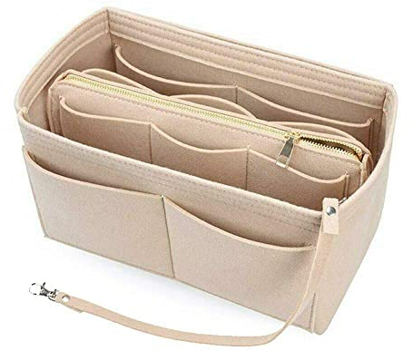 Filz-Geldbörse, Handtaschen-Organizer-Einsatz – mehrere Taschen, Aufbewahrungsbox für Damen, Schlüssel, Kosmetikartikel, Aufbewahrungsbox, beige, Medium