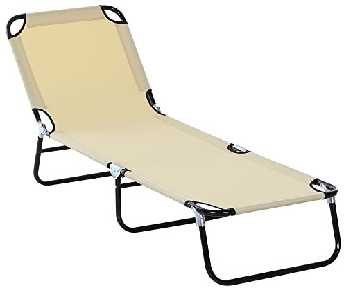 Outsunny Tumbona Plegable Reclinable con Ángulo Ajustable de 5 Posiciones para Jardín Exterior Piscina Terraza Camping Carga 120 kg 188x56x28 cm Beige