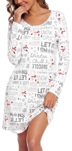 ENJOYNIGHT Womens Nightdresses Long Sleeve Nighties Cotton Nightshirt