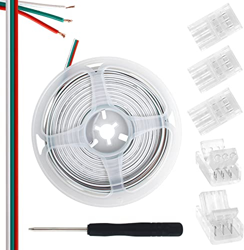 Aroidful 5 Stück LED Strip Verbinder 3 polig 10 mm Led Schnellverbinder, 5 m RGB Verlängerungskabel LED-Streifen-Anschluss-Kit mit Schraubendreher für WS2812B/WS2812/WS2811 LED Streifen