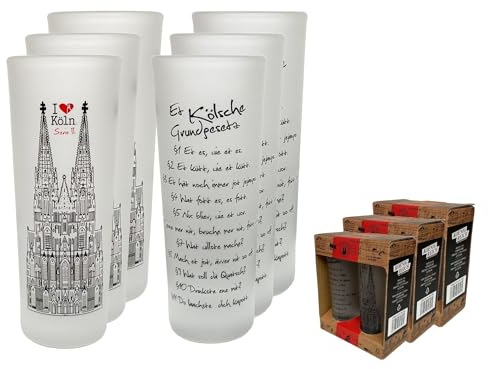 3forCologne Schnapsgläser 6,5cl | 6er Set | Kölner Dom | Pinnchen, Shotgläser, Tequila, Vodka, Obstler, Grappa, in einer schönen Geschenkverpackung mit integr. Pinnchen-Träger.| MADE IN GERMANY