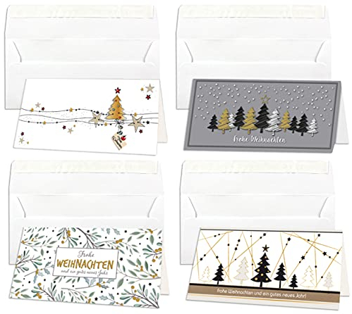 NEUSER PAPIER Weihnachtskarten - 20er Set mit Umschlägen- DIN Lang - Klappkarten für Weihnachtsgrüße - 20 Stück - Frohe Weihnachten