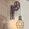 iDEGU Wandlampe Vintage Wandleuchte im Industrial Design Retro Lampe Holz Riemenscheibe 1 flammige Hängelampe für Wohnzimmer Küche Restaurant (Rost)