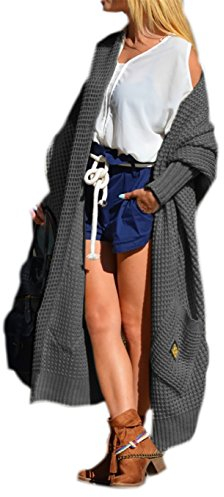 Mikos* Damen Strickjacke Pullover Asymmetrisch Strickjacke Lang Langarm Oversize Frühling Winter Herbst Strickcardigan Strickmantel Cardigan Lange Mantel 36 38 40 S M L (658) (Dunkelgrau)