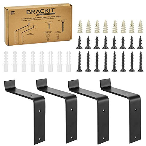 Brackit 4 Gerüstregalhalterungen und Befestigungsset inkl. Schrauben und Dübel – 225 mm x 115 mm – robuste schwarze matte Unterstützung für Zuhause, Büro oder Garten