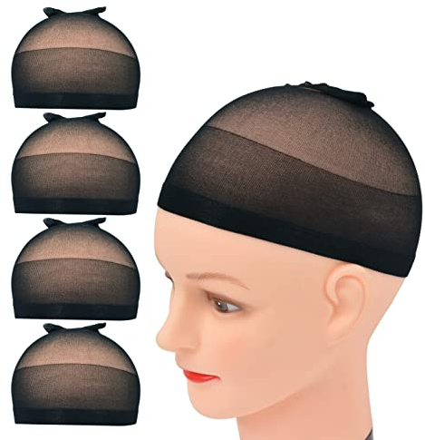 4 Stück Perückenkappen Stretch Nylon Perückenstrumpfkappen für Frauen Männer Kinder (Nylon Wig Cap, Schwarz)
