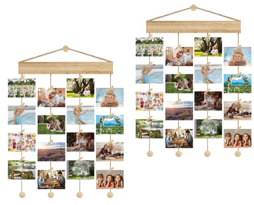 Genérico ABACHI WOOD-Marco Fotos de Madera para Pared, Colgar Fotos Pared con Pinzas, para Manualidades, Decoración del Hogar y Regalos, (40 x 4 x 2 cm), 2 Packs