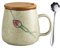 Tasse à café avec couvercle, tasse à café 400 ml, tasse à lait en céramique avec couvercle et cuillère, tasse japonaise peinte à la main, tasse à eau sous glaçure, grande capacité