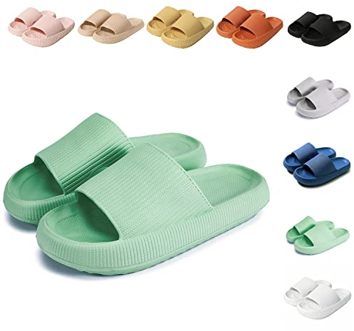 Sumvov Cozyslides Original Damen Schlappen 100% EVA Super Weich Rutschfest Badeschuhe Cozislides Original Hausschuhe Damen Herren,Grün,34/35 EU