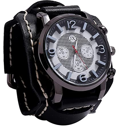 Harilla Unisex-Punk-Retro-Armbanduhr, Ledergürtel-, breiter Riemen, Vintage, rundes Zifferblatt, Bequeme Gothic-Analog-Armbanduhren, Herren, Schwarz