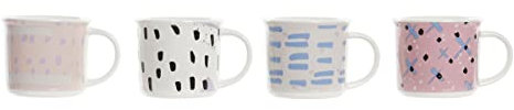 DKD Home Decor Taza mug Color Azul, Blanco, Negro y Rosa, de gres (310 ml) (4 Unidades)