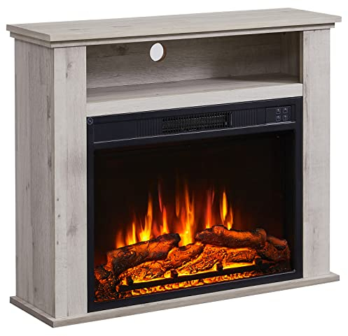 BALDERIA Elektrokamin Frida | Elektrischer Standkamin mit zusätzlichem Fach | 3D-Flammeneffekt | Elektro Heizung 2000W | Kamin mit Fernbedienung, Startsteuerung, Timer & Thermostat | Graue Eiche