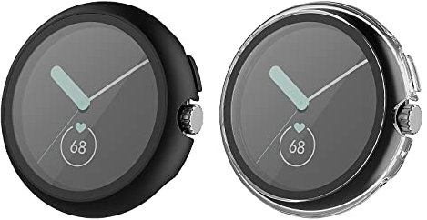 MoKo 2 Pezzi Cover Rigida Compatibile con Google Pixel Watch 2/Pixel Watch con Vetro Temperato, Custodia Protettiva PC Protezione Totale Ultra Sottile HD Clear, Nero/Trasparente
