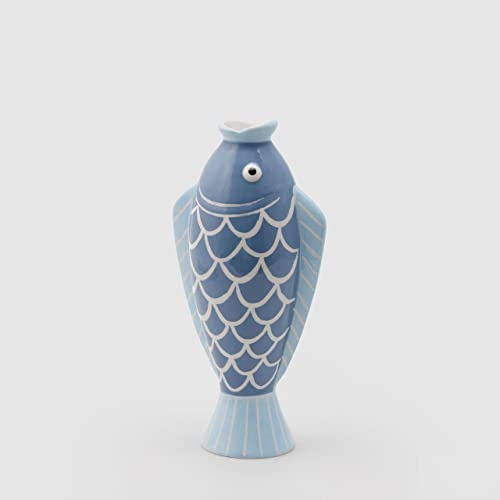 EDG Enzo De Gasperi Vase Fisch 26cm Keramik Hellblau Blau