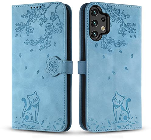 Vaitasy Custodia per Samsung Galaxy A13 4G/ 5G, Anti Graffio Pelle PU Cover con Magnetico Folio Protettiva Custodia per Galaxy A04S/ A04/ M13 5G - Gatto Blu