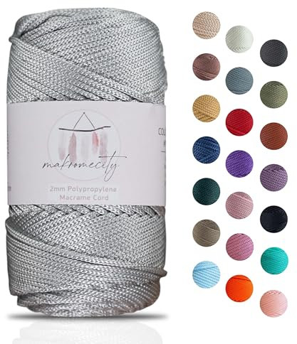 Makromecity Makramee Garn 2mm x 115m Premium Polyester Macrame Cord Polypropylene Yarn für Handwerk Wohndekorationen Platzteller Umhängetasche Handtasche Runner Schnullerkette 20 Farbe