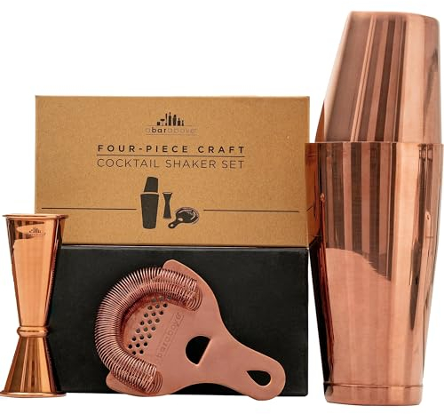 A Bar Above Juego de coctelera de 4 piezas para bar profesional y doméstico, kit de bar de primera calidad, incluye colador, medidor japonés y juego de coctelera Boston