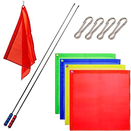 ZUDKSUY Pferde-Trainingsflagge, 2 Stück 121,9 cm Teleskop-Fahnenmasten und 4 Stück 45,7 cm Reittrainingsflaggen, tragbare Reitsport-Nylon-Trainingsflaggen