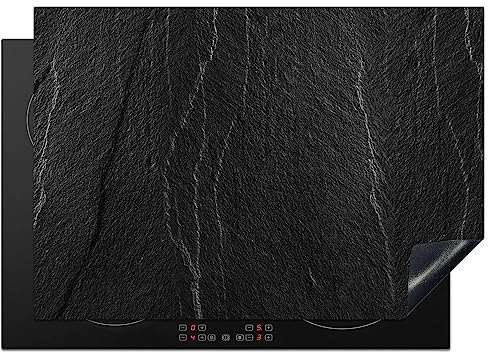 KitchenYeah© Herdabdeckplatte Einteilig Küche Herdabdeckung Induktionsfeld Ceranfeld Herdabdeckplatten Vinyl Matte Aufrollbar Stein - Anthrazit - Dunkel - grau - 75x52 cm