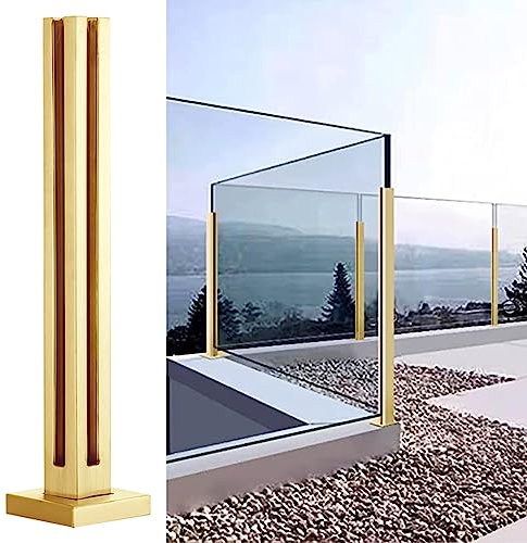 Poste Barandilla Vidrio Barandilla de Cristal para Balcón Patio, Barandilla de Cristal para Terraza, Interior Exterior Acero Inoxidable Valla Barandilla ( Color : Gold - Corner Post , Size : H-100cm/3