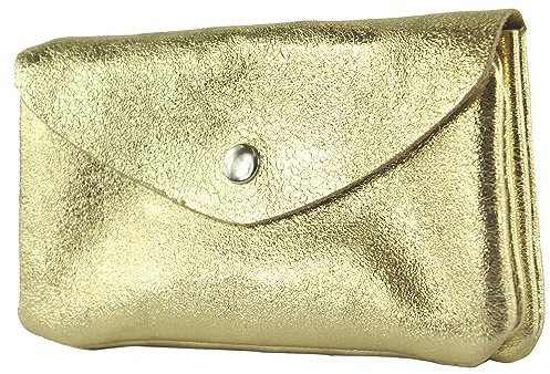 modamoda de P11 Damen Leder Geldbörse Portemonnaie Medium Handmade in Italy, Farbe:LightGold Metallic