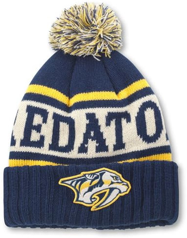 AMERICAN NEEDLE NHL National Hockey League Team Pillow Line Knit Beanie Cap, Nashville Predators (Marineblau/Elfenbein/Gold), Einheitsgr��e