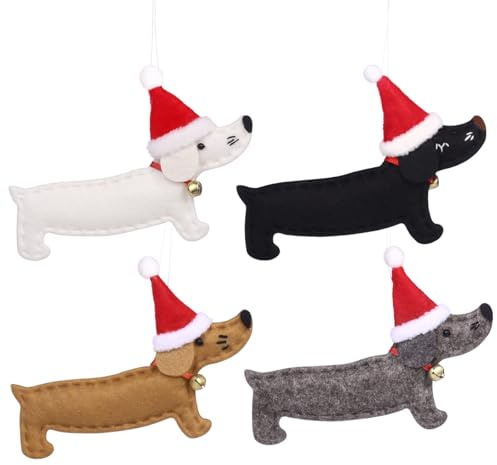 DEARMAMY 4 Stück Hunde hängender Anhänger Winter hängender Hundeanhänger Weihnachtsdekorationen Christbaumschmuck Weihnachtsfeierdekoration Weihnachtsfeier Anhänger Schüttgut Dackel Charme