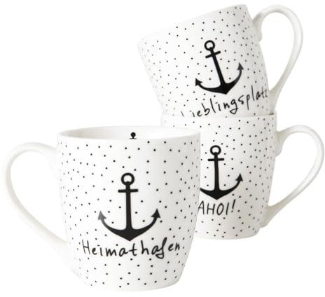 Grafelstein Jumbobecher ANCHOR schwarz weiß mit Anker 400ml 13 x 10 x 10 cm, spülmaschinengeeignet Strandhaus - AHOI