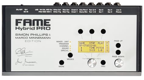 Fame Hybrid Pro Sound Modul - E-Drum Zubehör mit 12-Kanal Trigger Interface und 4 Direct-Outs - Kompatibel mit, Alesis, 2BOX - 400 Sounds, 40 Drumkits, In-Ear Station, Metronom, MIDI-Schnittstelle